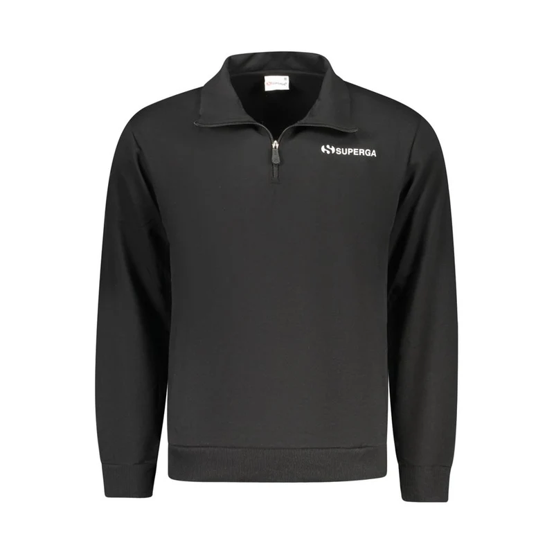 Superga "Black Cotton Men's Sweatshirt with Half Zip and Pockets" M