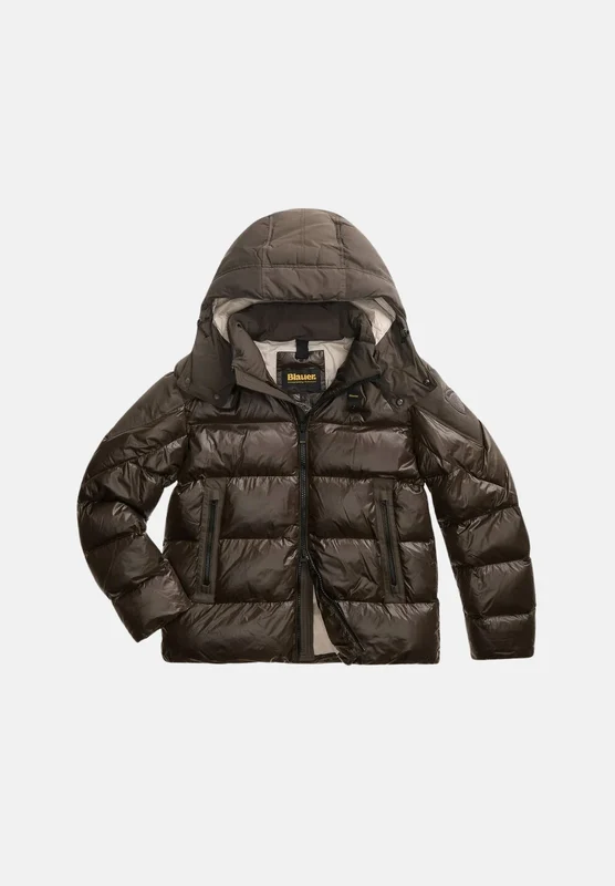 BLAUER Giubbotto KIERNAN Marrone Scuro Int. Grigio Nebbia marrone testa di moro con interno grigio da uomo in nylon micro-rip idrorepellente, con imbo L