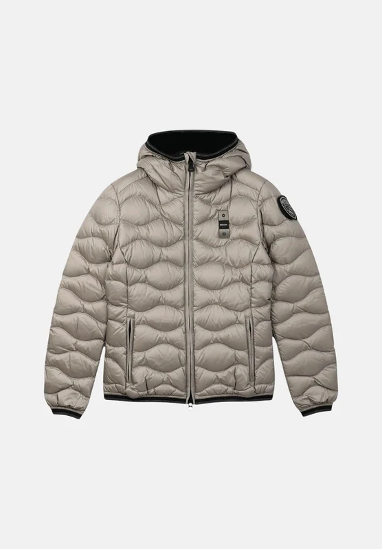 BLAUER Piumino corto CAMELIA Grigio Nebbia grigio chiaro da donna, in nylon lucido con imbottitura in vera piuma d'anatra, trapuntatura a onde orizzon XS