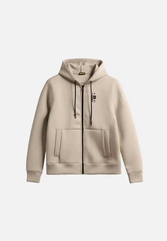 BLAUER Felpa con cappuccio e zip COLBY Grigio Nebbia grigio chiaro da uomo, in tessuto tecnico scuba elasticizzato, con maniche lunghe, tasche anterio M