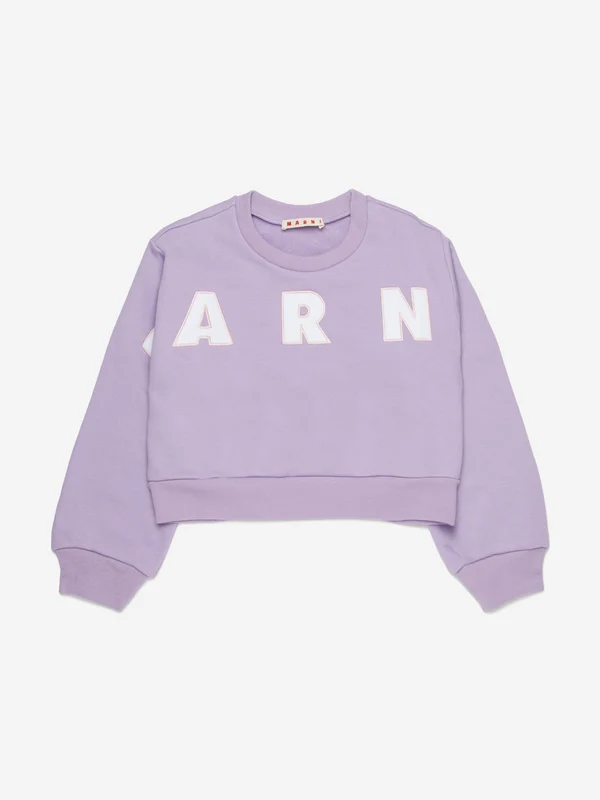 MARNI Girls Cropped Logo Sweatshirt in Purple Purple / 10 Yrs