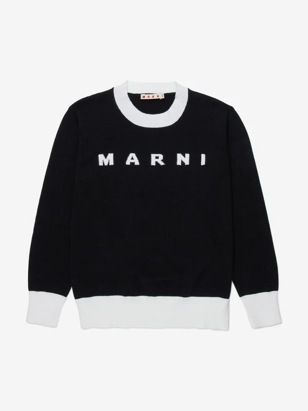 MARNI Kids Cotton Knit Logo Jumper in Black Black / 14 Yrs