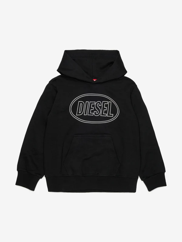 Diesel Boys Logo Hoodie in Black Black / 4 Yrs