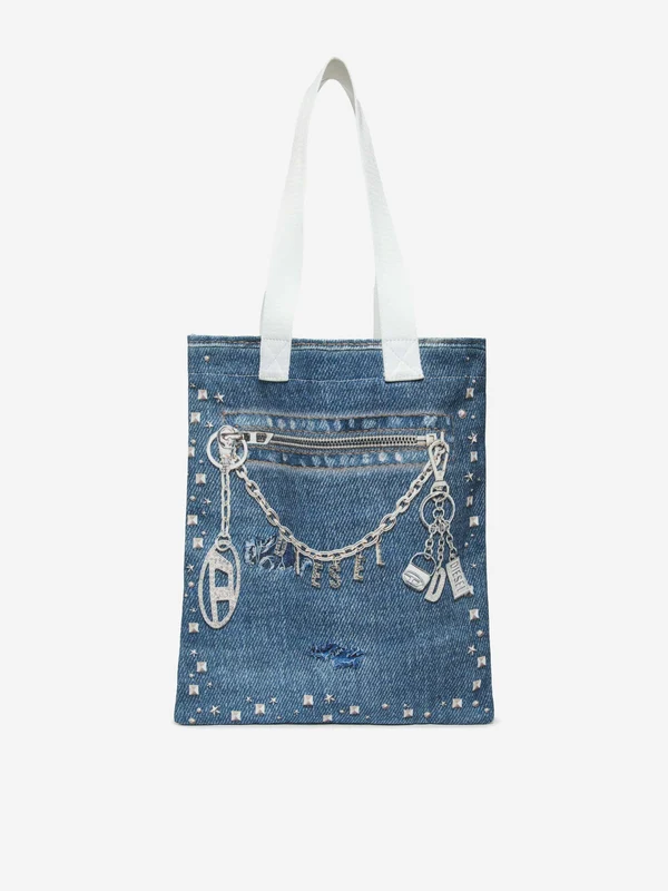 Diesel Girls Denim Effect Tote Bag in Blue (34cm) Blue / One size