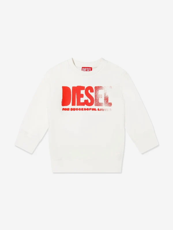 Diesel Boys Faded Logo Sweatshirt in Ivory Ivory / 4 Yrs