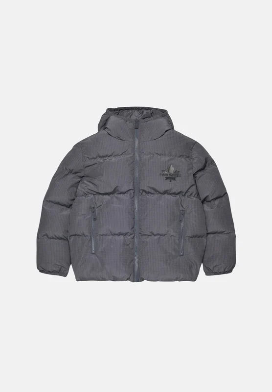 DSQUARED2 Piumino grigio antracite per donna, ragazzi e bambini con cappuccio, trapuntatura e stampa logo. 8A - XXS