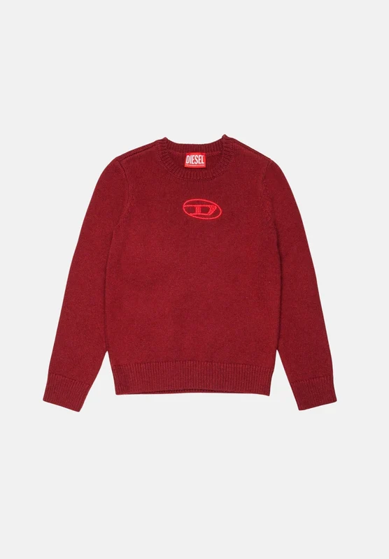 DIESEL Maglione girocollo syrah-rosso per donna,ragazzi e bambini con logo ricamato sul petto. 10A - XS