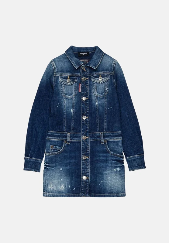DSQUARED2 Abito corto DENIM SHIRT blue denim per donna, ragazza e bambina con chiusura a bottoni metallici 14A - M