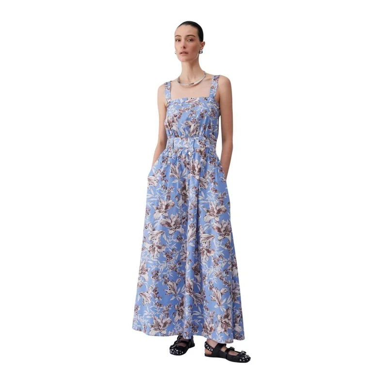 Liu Jo Blue Cotton Long Dress XXS (38 EU)
