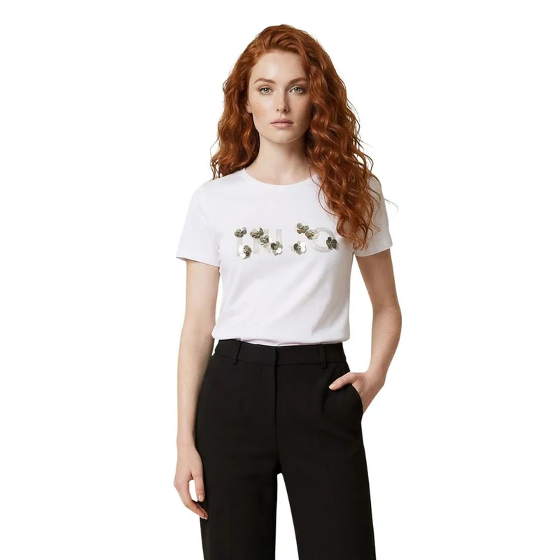 Liu Jo Cream Cotton T-Shirt IT40|S