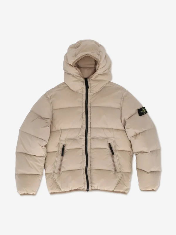 Stone Island Boys Seamless Tunnel Nylon Down Puffer Jacket in Beige Beige / 10 Yrs