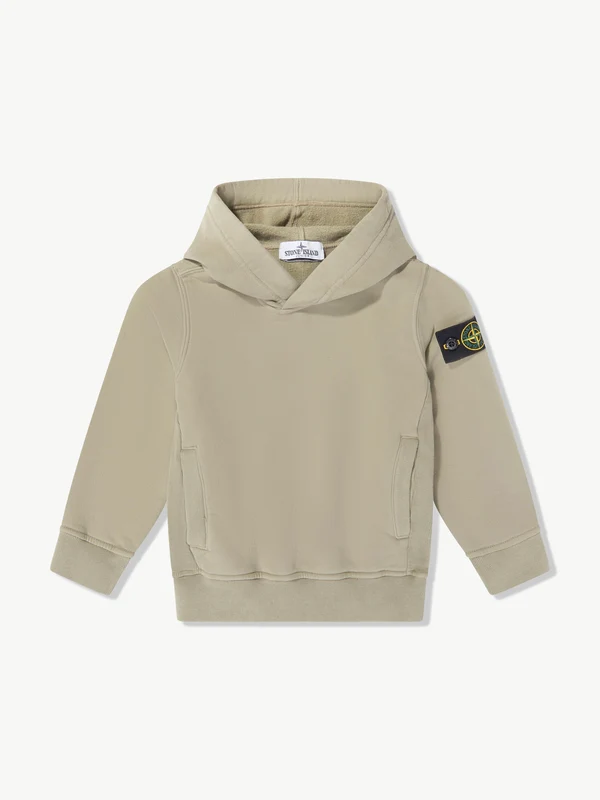Stone Island Boys Brushed Organic Fleece Hoodie in Green Green / 3 Yrs