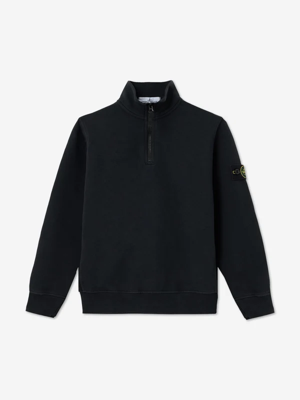 Stone Island Boys Brushed Organic Fleece Half Zip Sweatshirt in Black Black / 4 Yrs