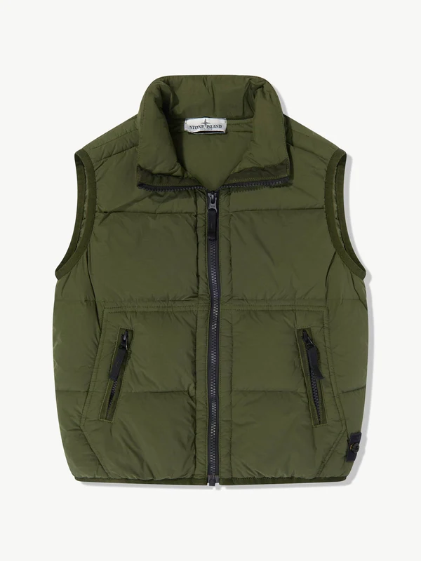 Stone Island Boys Seamless Tunnel Nylon Down Gilet in Green Green / 10 Yrs