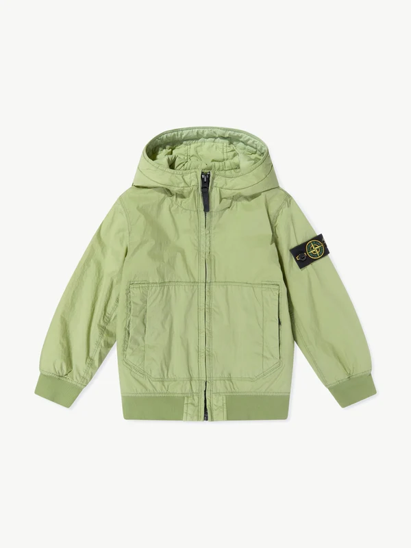 Stone Island Boys Crinkle Reps NY Hooded Jacket in Green Green / 10 Yrs