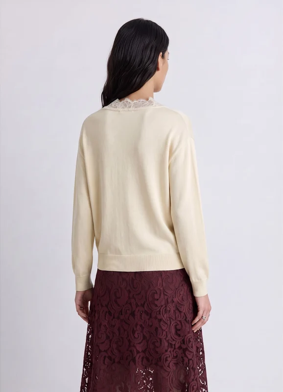 Maglia con scollo a V e inserto in pizzo L
