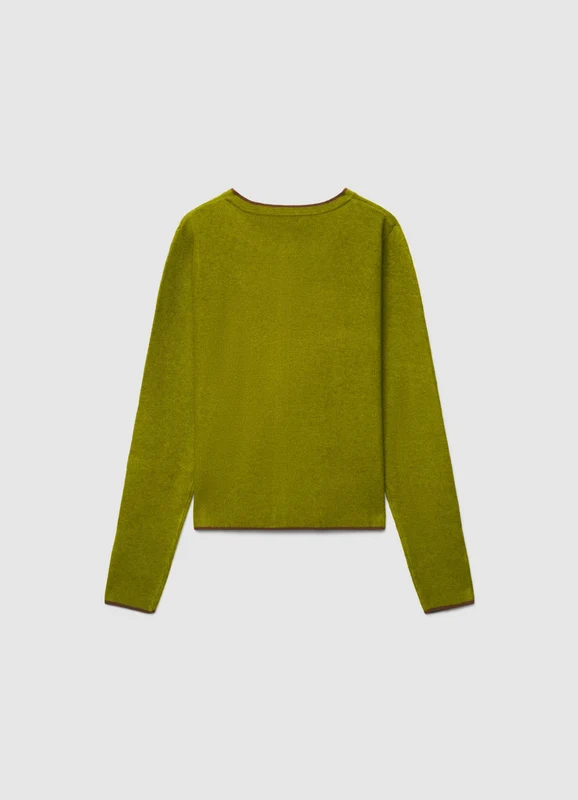 Cardigan girocollo con profili a contrasto L