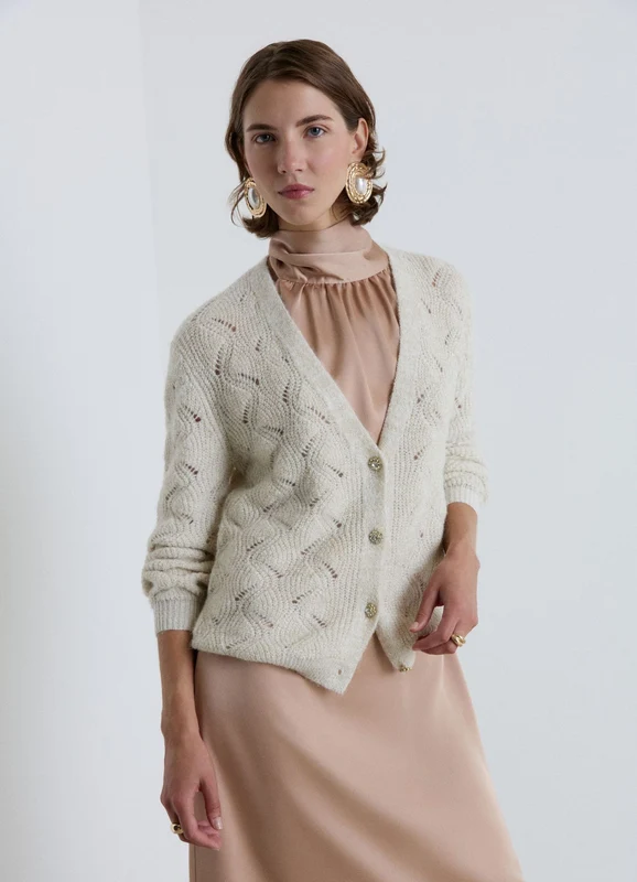 Cardigan traforato con bottoni effetto luccicante M