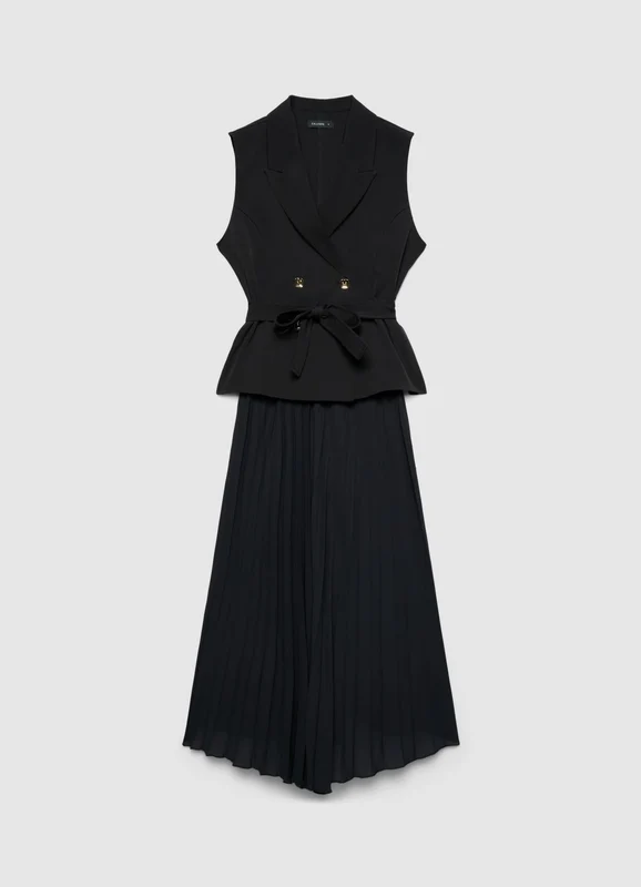 Vestito gilet doppiopetto con cintura e gonna plissé XXL