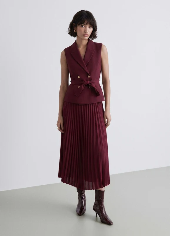 Vestito gilet doppiopetto con cintura e gonna plissé M