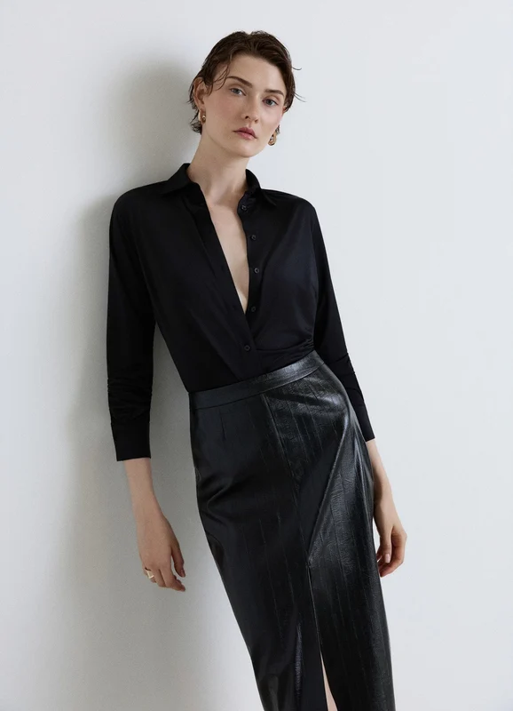 Camicia knit a maniche lunghe a tinta unita L
