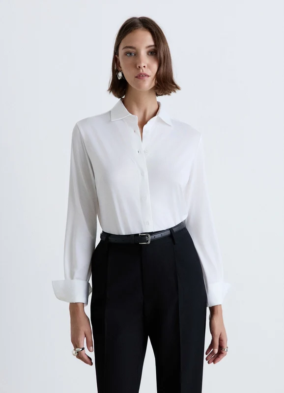 Camicia knit a maniche lunghe a tinta unita M
