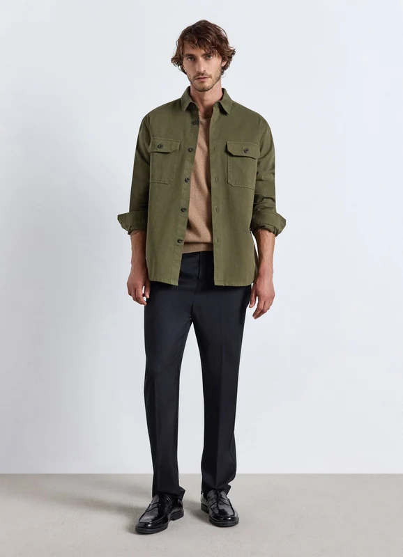 Camicia worker a tinta unita con tasche 4XL