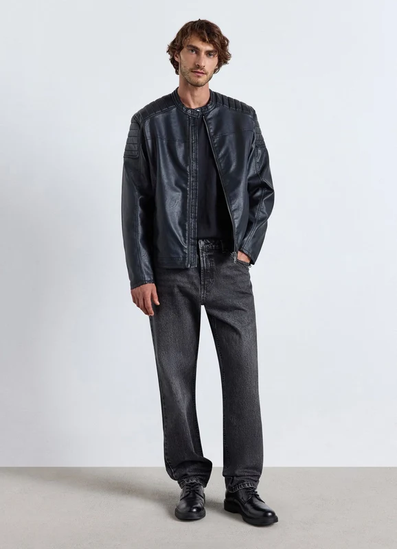 Giacca biker effetto pelle slim con zip 5XL