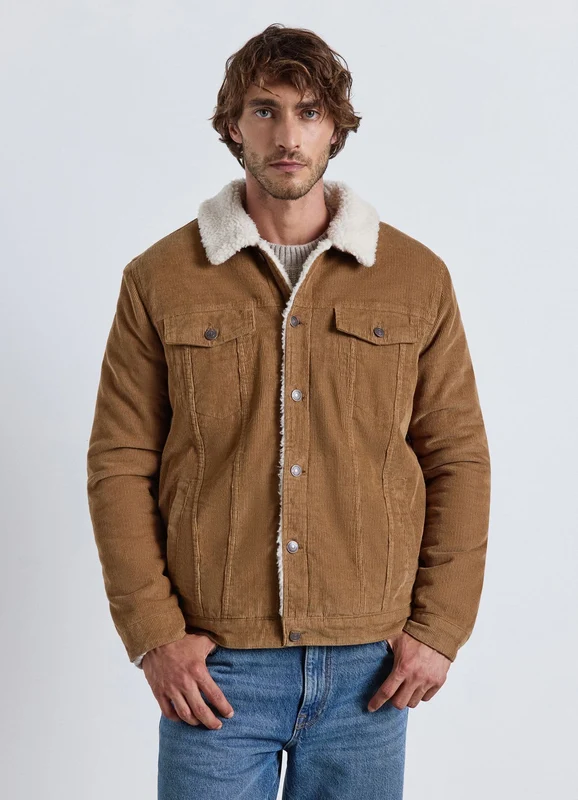 Giacca imbottita in velluto a costine con colletto teddy 3XL