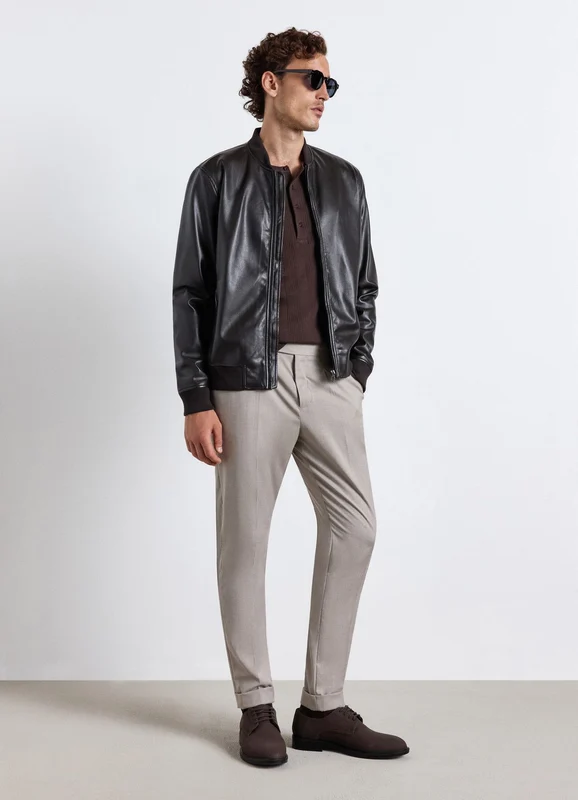 Bomber con zip e bordi a costine M