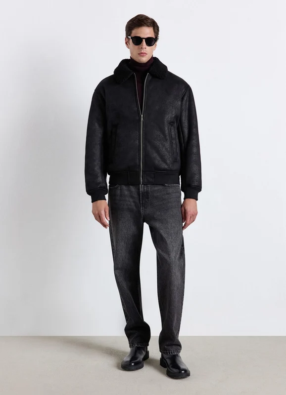 Giubbotto effetto montone con zip e colletto teddy 4XL