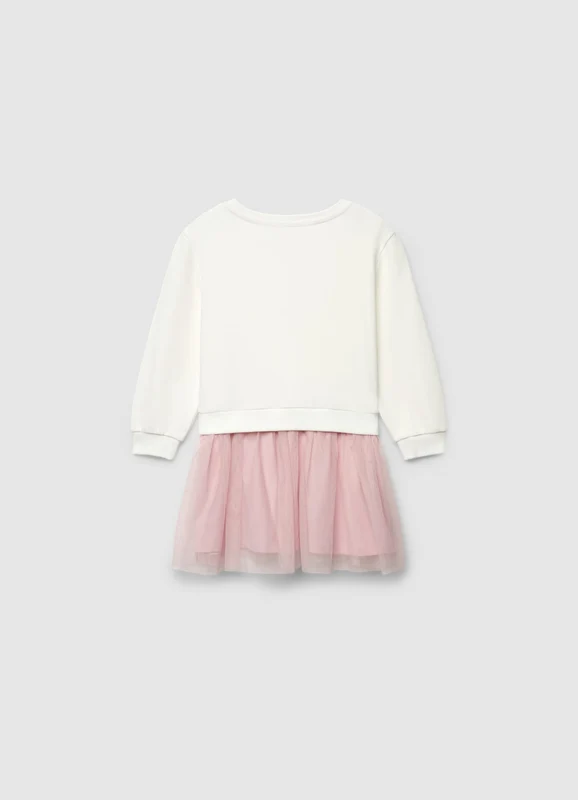 Abito felpa con stampa e gonna in tulle 7-8