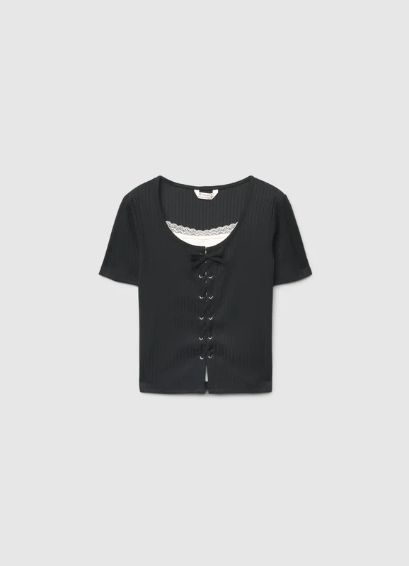 T-shirt con allacciatura frontale e inserto in pizzo 12-13