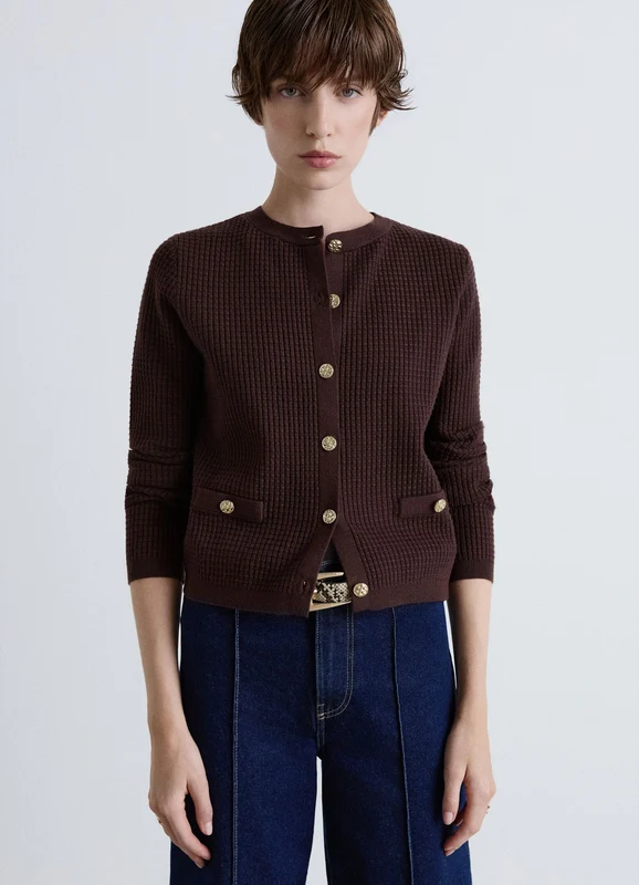 Cardigan a nido d’ape con bottoni gioiello XL