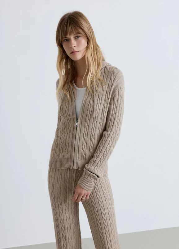 Cardigan con zip e cappuccio a trecce S
