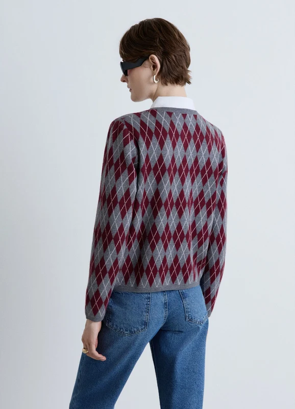 Cardigan girocollo con motivo a rombi XL