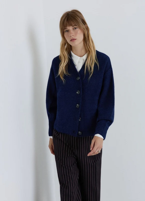 Cardigan in maglia a tinta unita con bottoni XL/XX