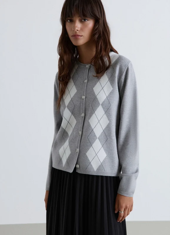 Cardigan con motivo a rombi e bottoni S