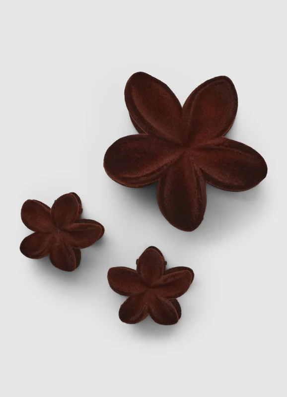 Pack 3 fermagli a forma di fiore con effetto flock TU