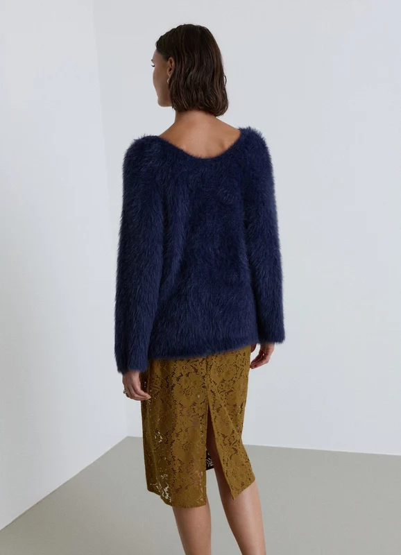 Maglia effetto peloso con inserto in pizzo XS