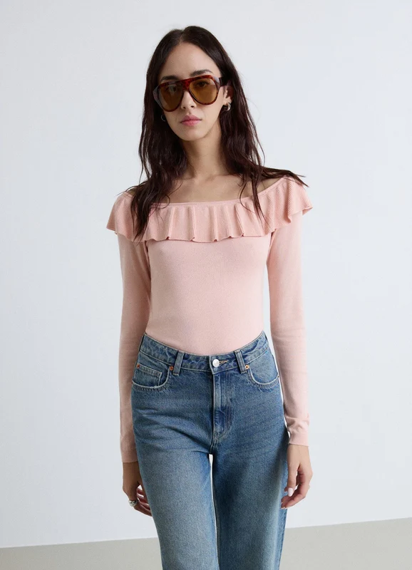 Maglia con scollo ampio e rouche XS