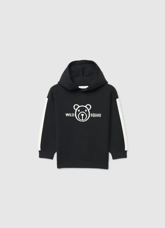 Maglia con cappuccio e motivo orso 5-6