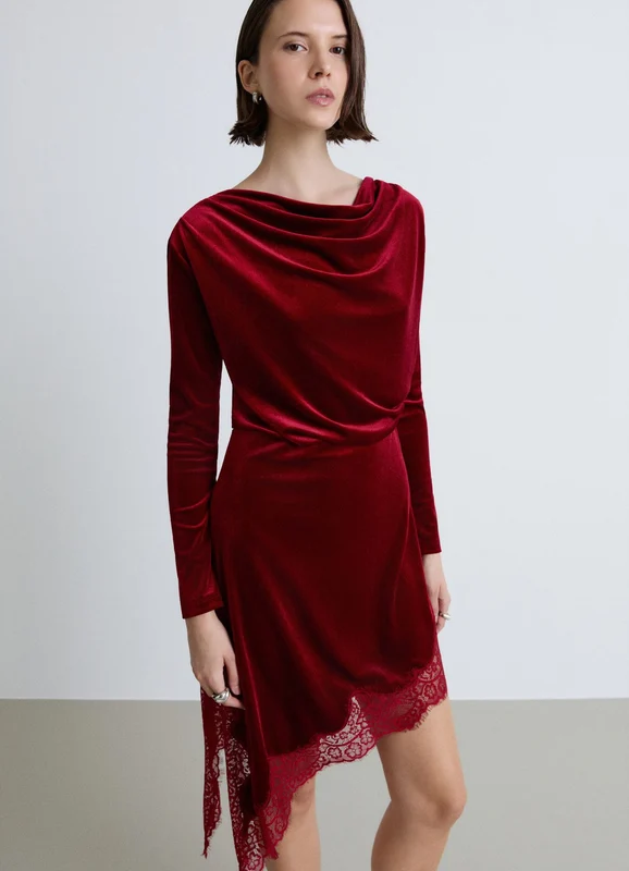 Vestito corto asimmetrico con scollo drappeggiato XL