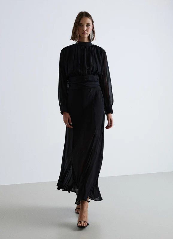 Blusa plissé con collo alto XL
