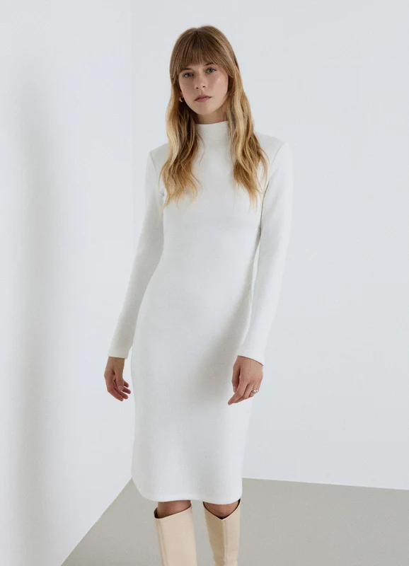 Abito midi con collo alto e arricci XL