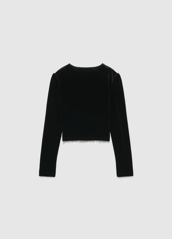 T-shirt crop a maniche lunghe con catena 14+