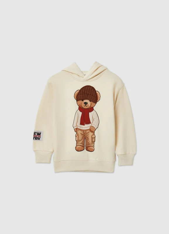 Felpa oversize con cappuccio e stampa orsetto 7-8