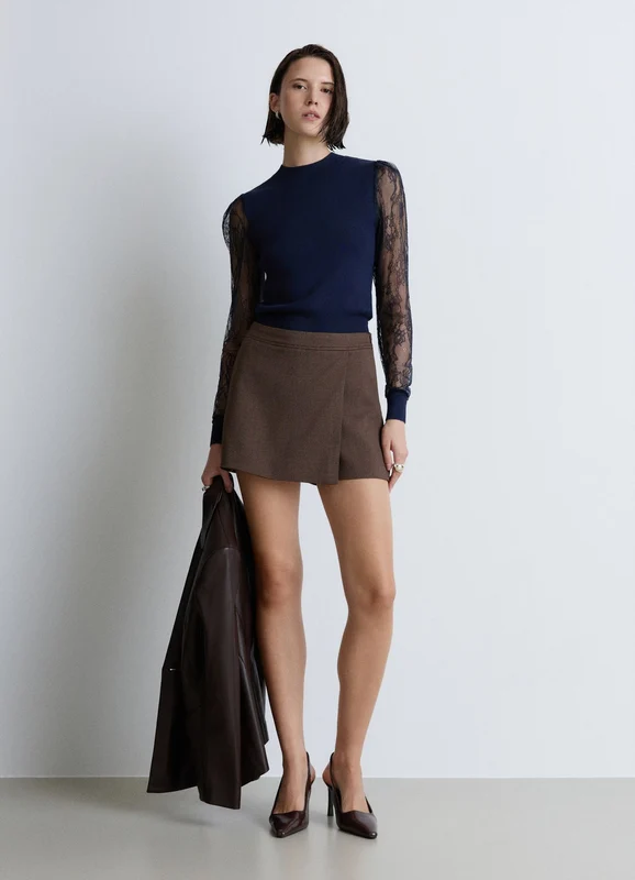 T-shirt con maniche in pizzo XS