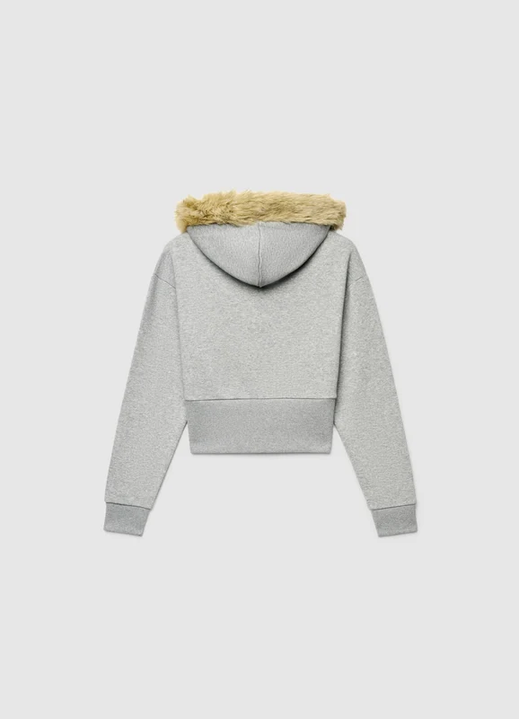 Felpa con zip e cappuccio con bordo effetto pelo XXL