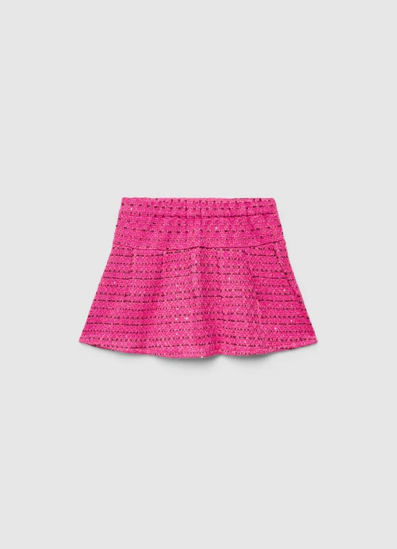 Gonna a pieghe in tweed con paillettes 14+